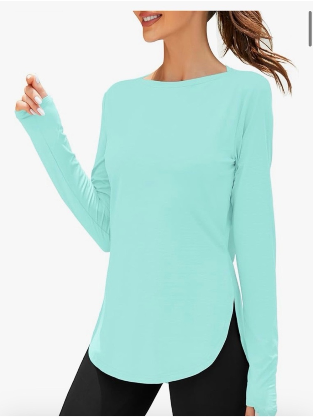 Long Sleeve Crewneck Top in Light Aqua. Size 2X UPF 50+